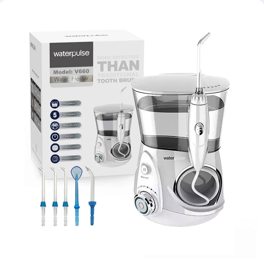 Jet dentaire ultra puissant - Waterpulse V660 Silver - 6 buses - monjetdentaire.fr