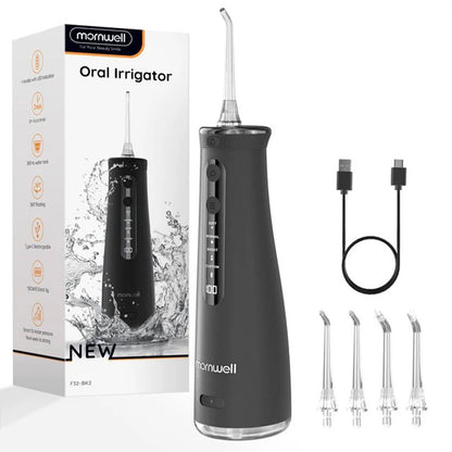 Jet dentaire rechargeable - Mornwell F52 Noir - 4 buses - un câble usb-c - monjetdentaire.fr